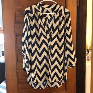 Size large navy blue and ivory blouse